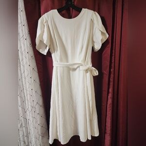 Calvin Klein Cream Long Sleeve Dress with Belt